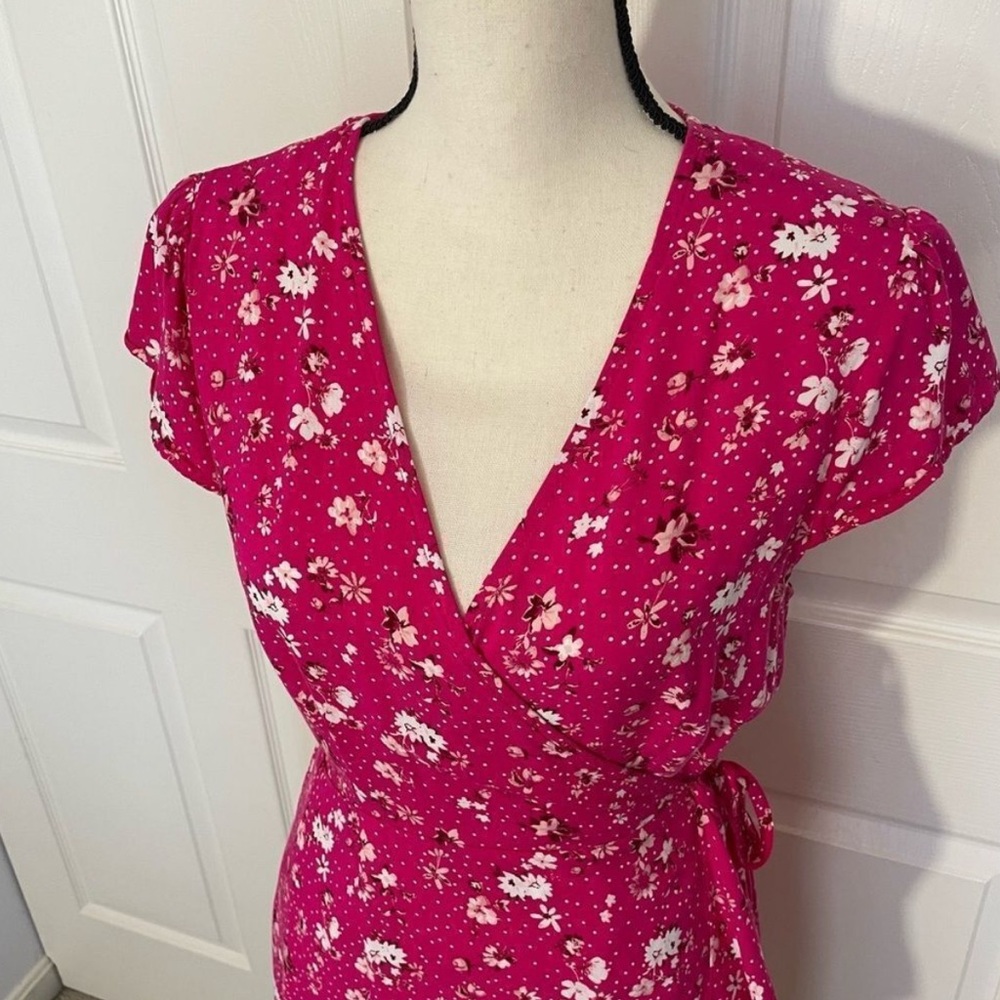 Mossimo Supply Co Faux Pink Floral Wrap Dress, Medium